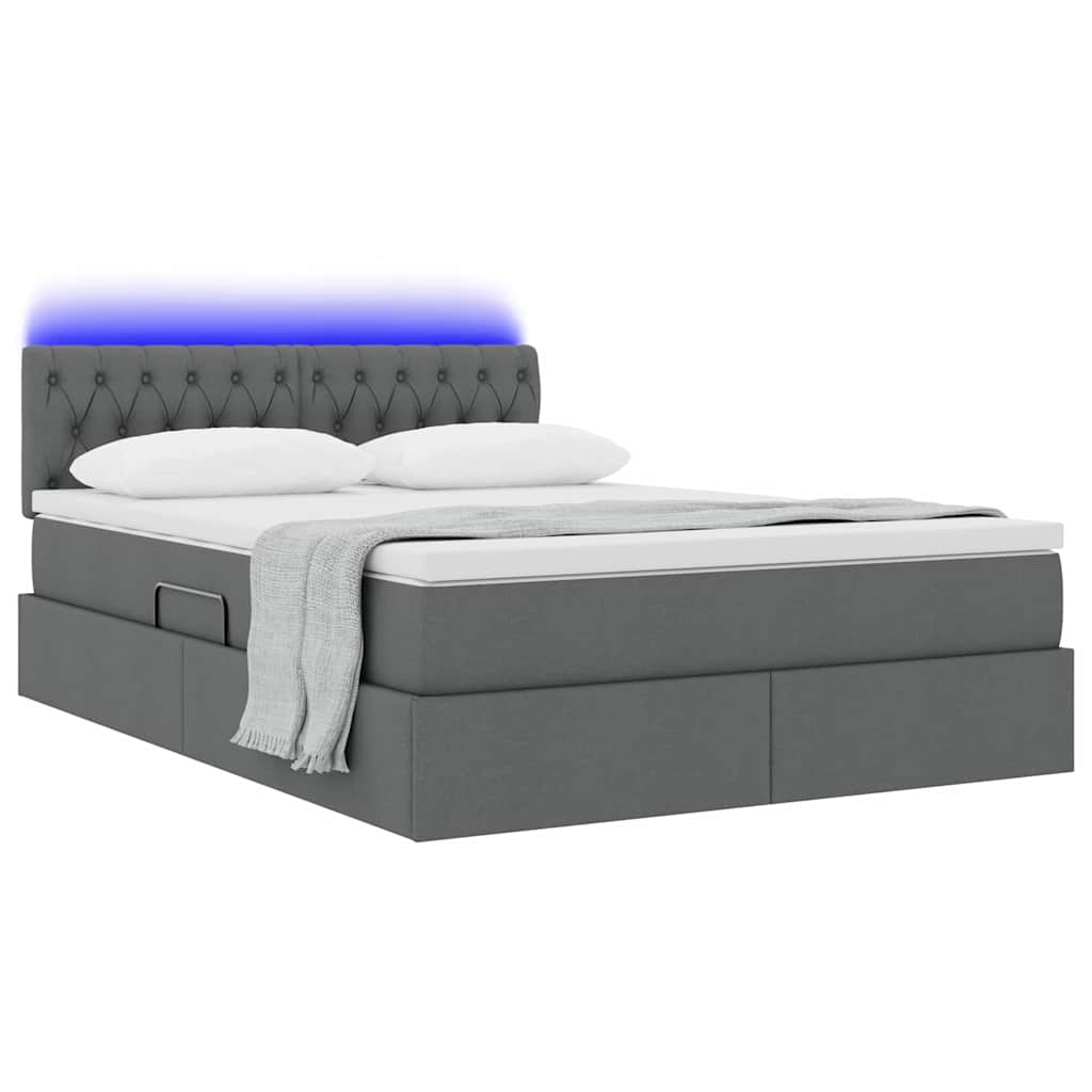 Thumbnail - vidaXL Bett mit Stauraum und LED mit LED Dunkelgrau 140 x 200 cm Stoff
