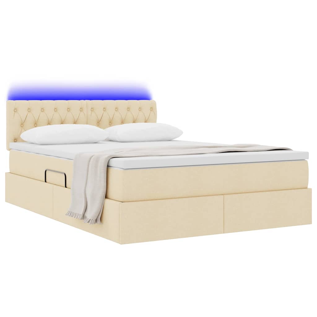 Thumbnail - vidaXL Bett mit Stauraum und LED mit Matratze Creme 140 x 200 cm Stoff