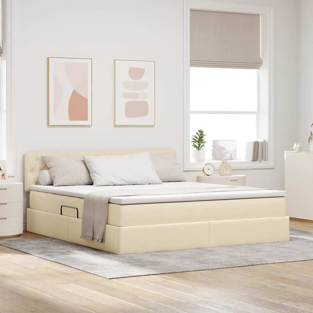 vidaXL Pat cu saltea și LED cu saltea Creme 180 x 200 cm țesătură