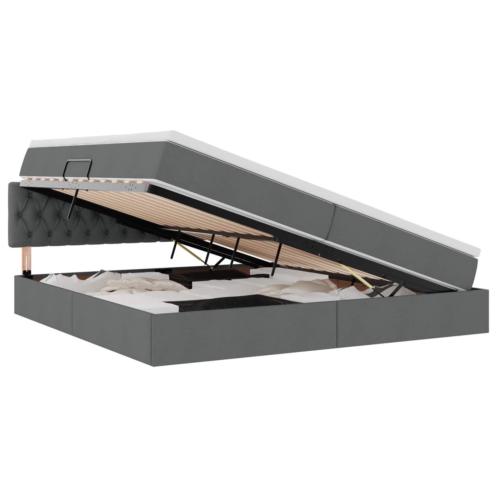 Thumbnail - vidaXL Bett mit Stauraum und LED mit LED Dunkelgrau 200 x 200 cm Stoff