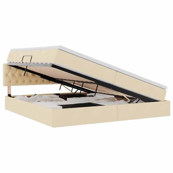 vidaXL LED-iga voodiraam koos madratsiga Kreem 200 x 200 cm kangas