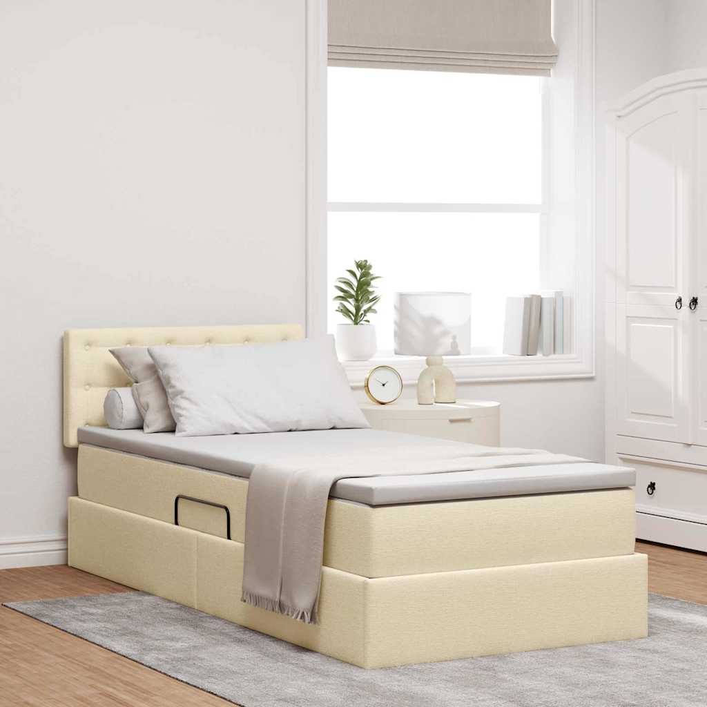 vidaXL Bett mit Stauraum und LED mit Matratze Creme 90 x 200 cm Stoff