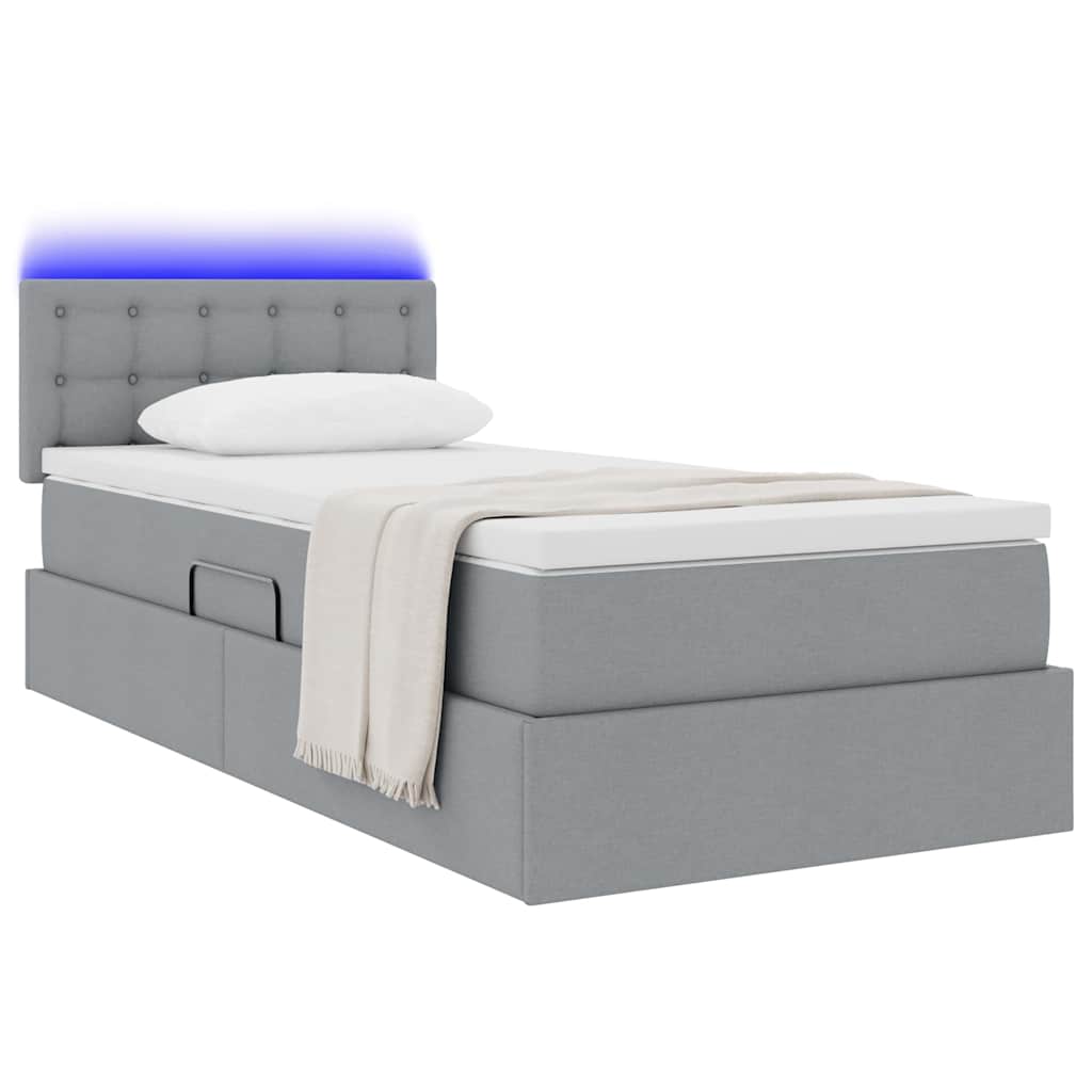 Thumbnail - vidaXL Bett mit Stauraum und LED mit LED Hellgrau 100 x 200 cm Stoff
