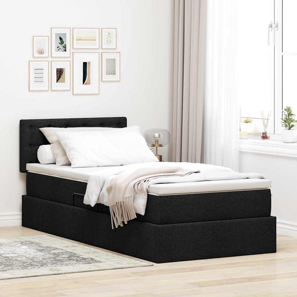 vidaXL Pat cu saltea și LED cu saltea Negru 100 x 200 cm țesătură