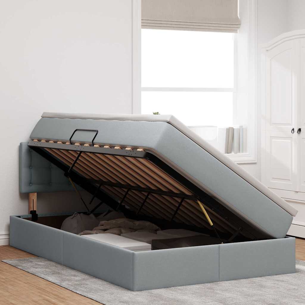 Voodi LED -ribatuledega peaga Helehall 120 x 200 cm kangas - Image 4