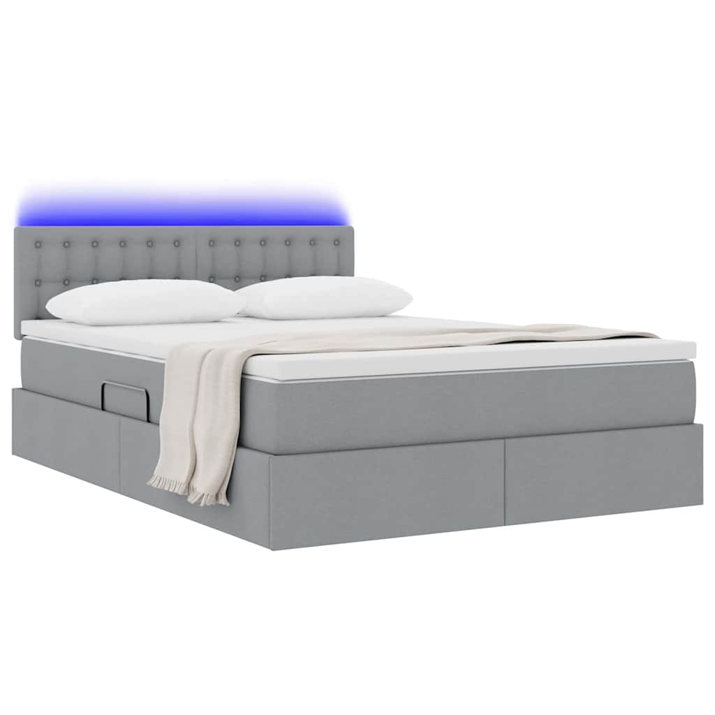 Thumbnail - vidaXL Bett mit Stauraum und LED Hellgrau 140 x 200 cm Polyester