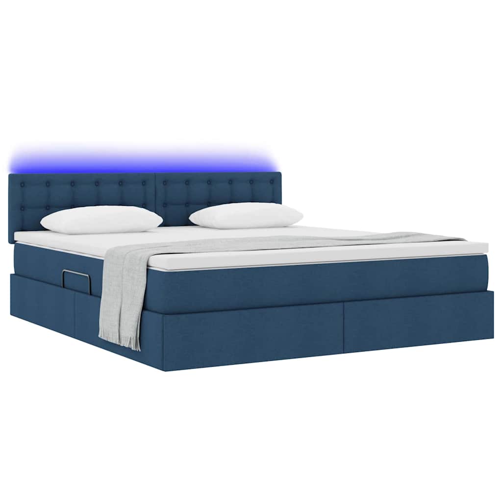 Thumbnail - vidaXL Bett mit Stauraum und LED mit Matratze Blau 160 x 200 cm Stoff