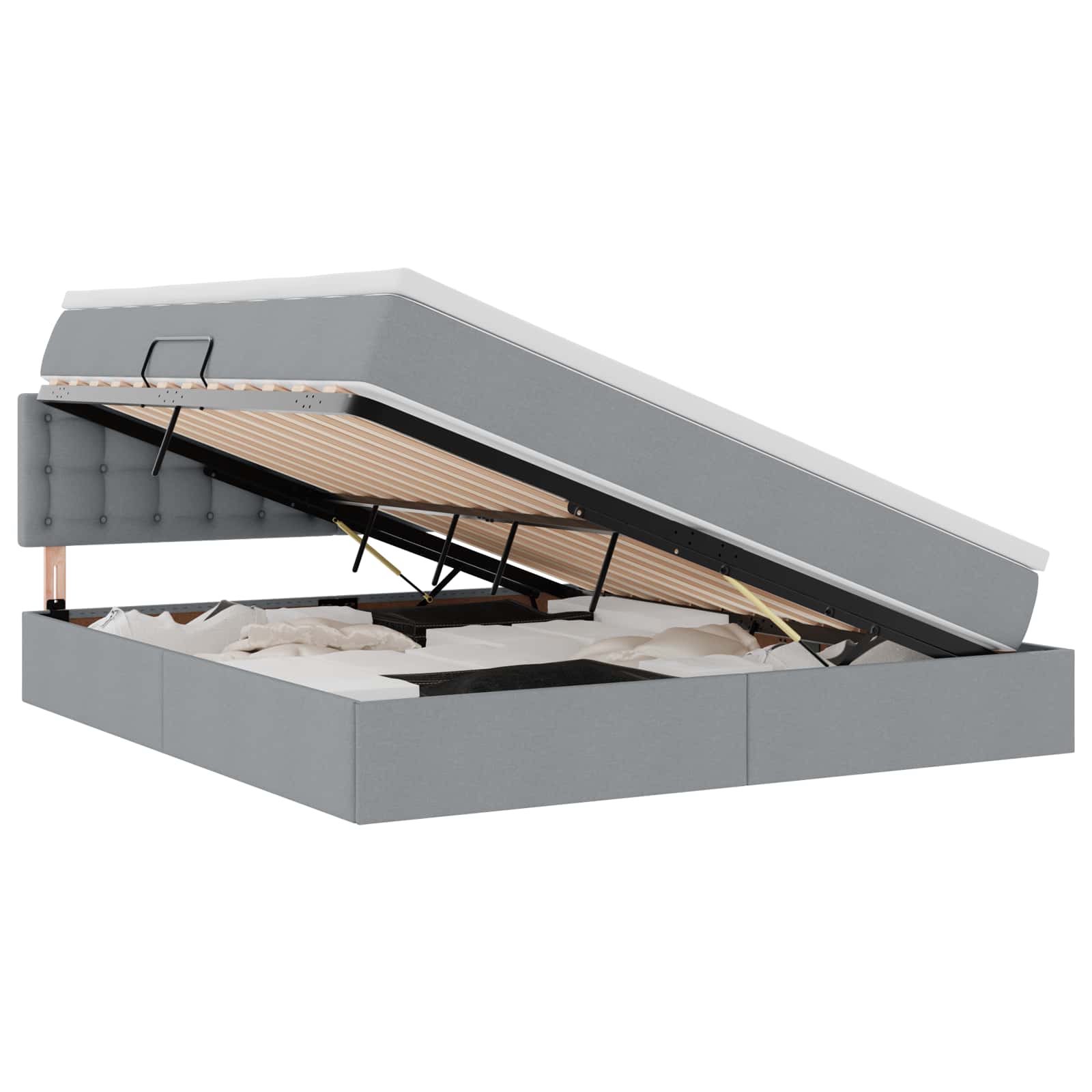 Thumbnail - vidaXL Bett mit Stauraum und LED mit LED Hellgrau 180 x 200 cm Stoff