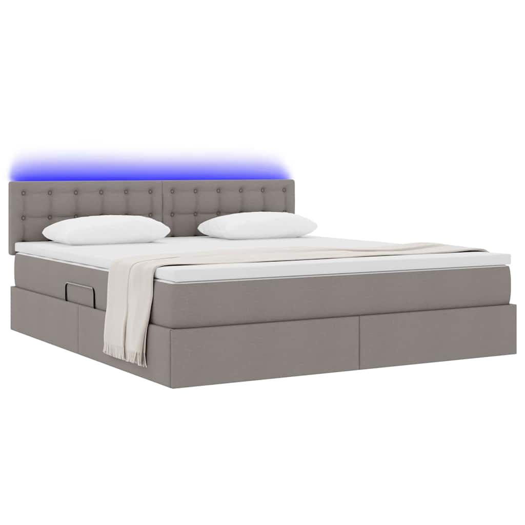 Thumbnail - vidaXL Bett mit Stauraum und LED mit Matratze Taupe 180 x 200 cm Stoff
