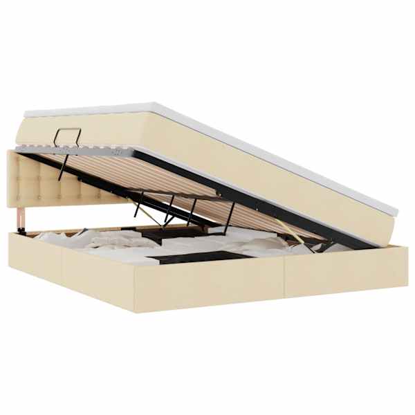vidaXL LED-iga voodiraam koos madratsiga Kreem 180 x 200 cm kangas