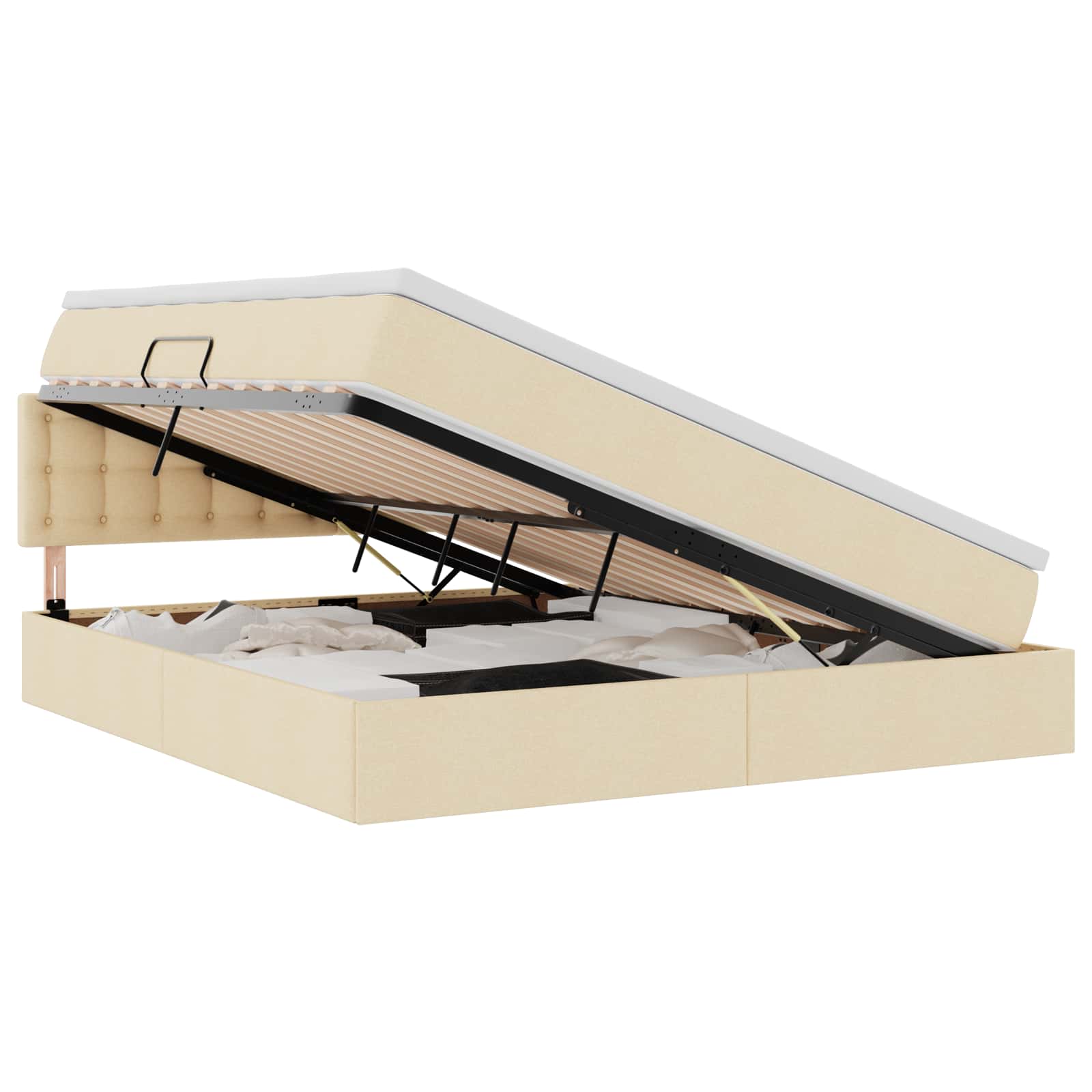 vidaXL LED Opslagbed met Matras Crème 180 x 200 cm Stof, foto 3