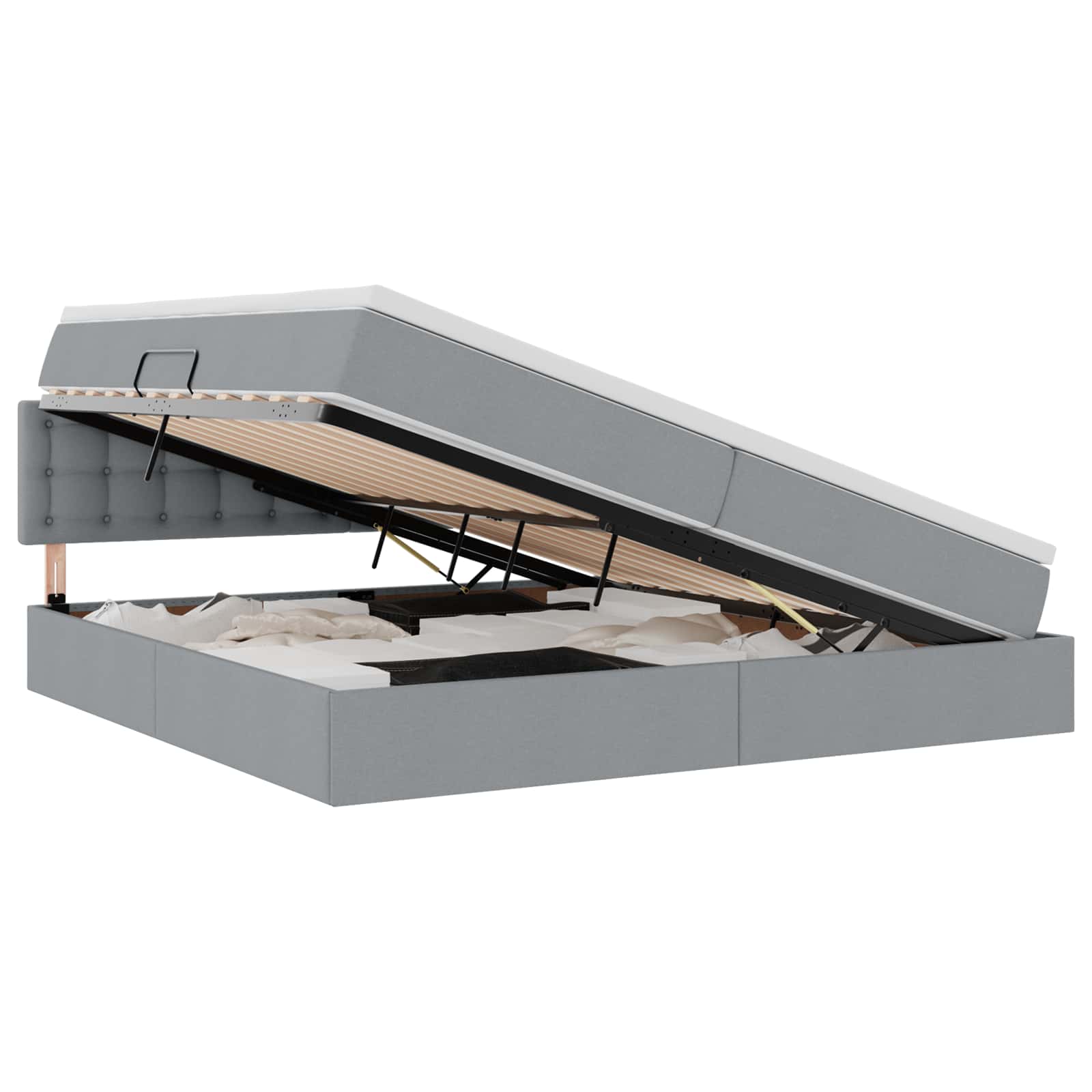 Voodi LED -ribatuledega peaga Helehall 200 x 200 cm kangas 2 Kõik vajalik sinu aeda ja koju! Voodi LED -ribatuledega peaga Helehall 200 x 200 cm kangas - Image 2