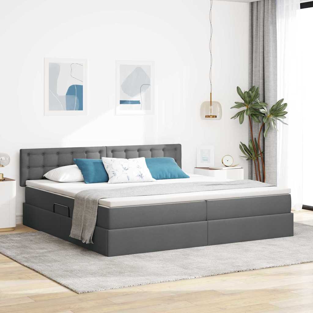Thumbnail - vidaXL Bett mit Stauraum und LED Dunkelgrau 200 x 200 cm Polyester