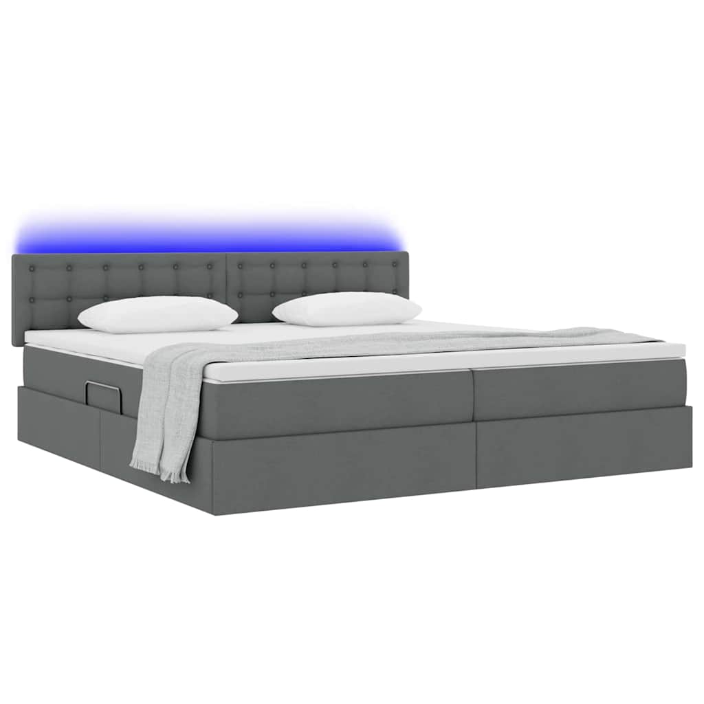 Thumbnail - vidaXL Bett mit Stauraum und LED Dunkelgrau 200 x 200 cm Polyester