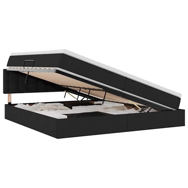 vidaXL LED-iga voodiraam koos madratsiga Must 200 x 200 cm kangas