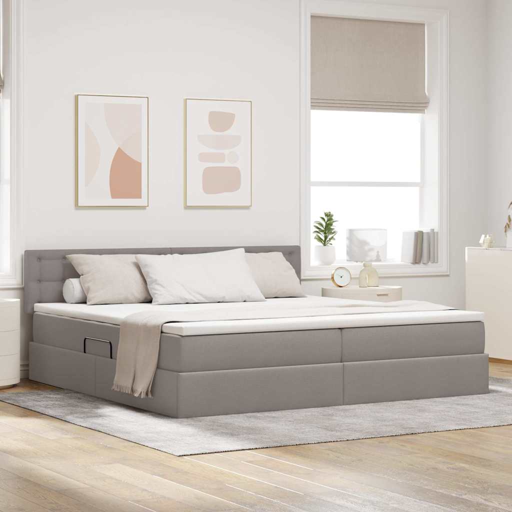 vidaXL LED-patjasäilytyssänky Taupe 200 x 200 cm Kangas