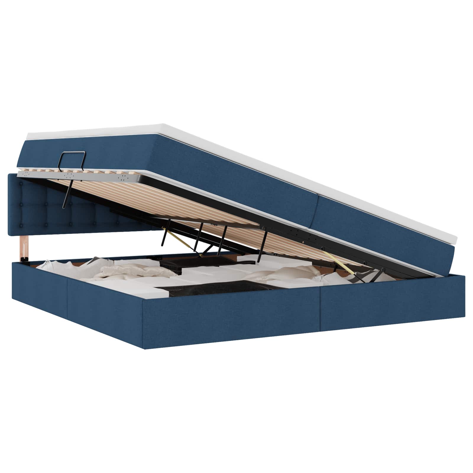 Thumbnail - vidaXL Bett mit Stauraum und LED mit Matratze Blau 200 x 200 cm Stoff