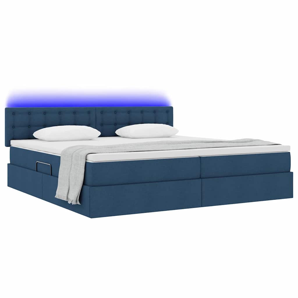 Thumbnail - vidaXL Bett mit Stauraum und LED mit Matratze Blau 200 x 200 cm Stoff