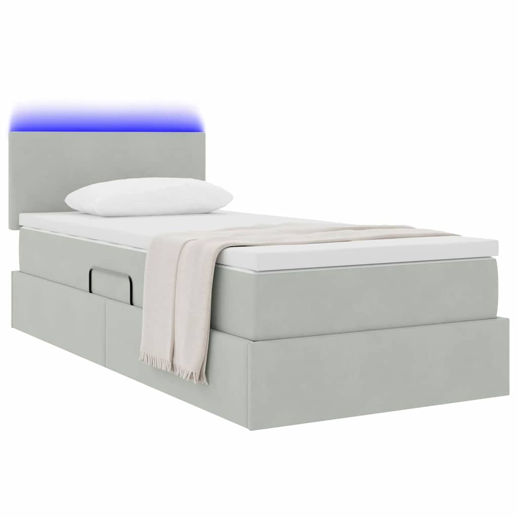 Thumbnail - vidaXL Bett mit Stauraum und LED mit LED Hellgrau 90 x 200 cm Samt