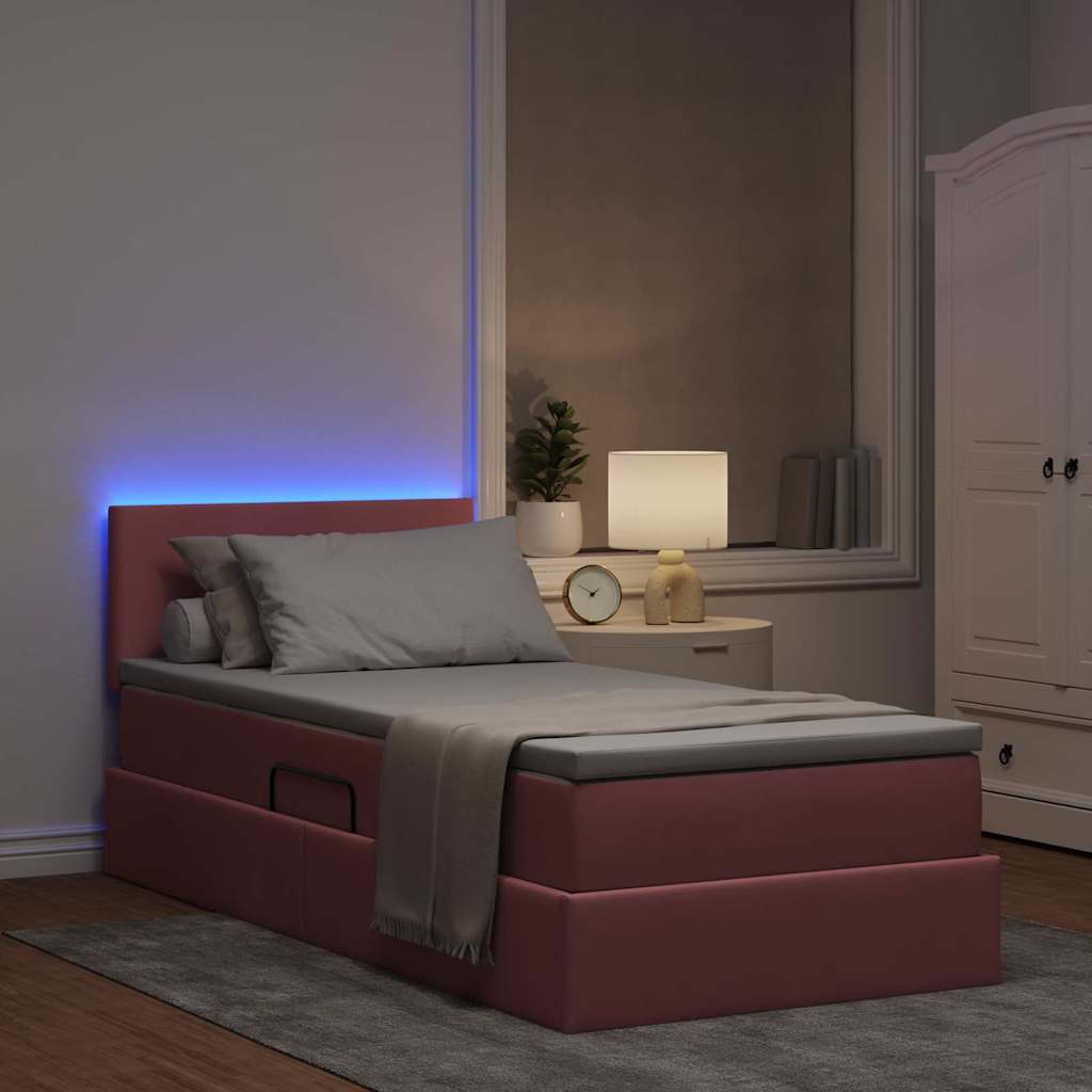 Thumbnail - vidaXL Bett mit Stauraum und LED mit Kopfteil Rosa 90 x 200 cm Samt