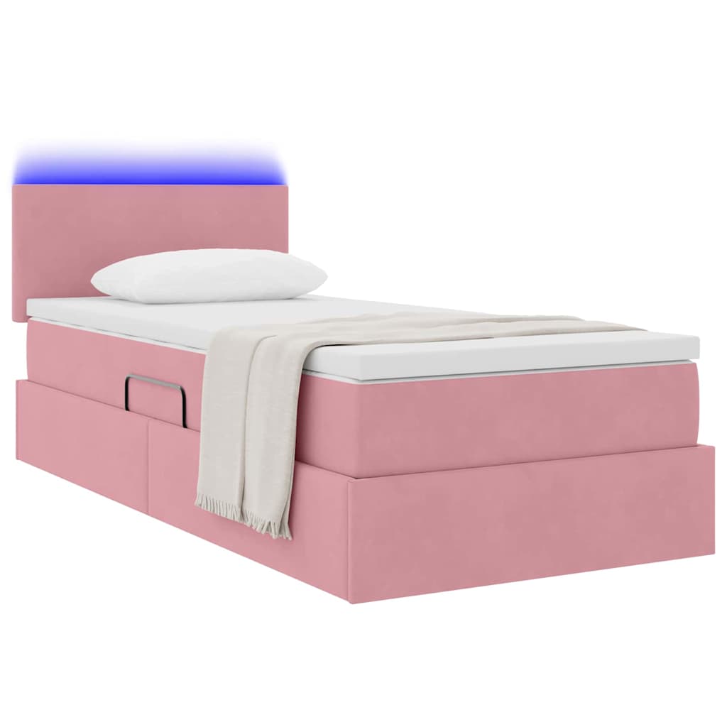 Thumbnail - vidaXL Bett mit Stauraum und LED mit Kopfteil Rosa 90 x 200 cm Samt