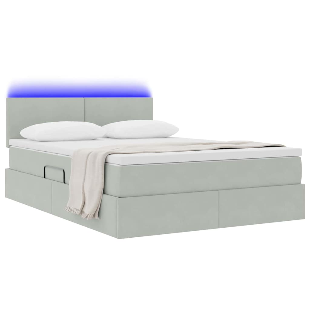 Thumbnail - vidaXL Bett mit Stauraum und LED Hellgrau 140 x 190 cm Samt