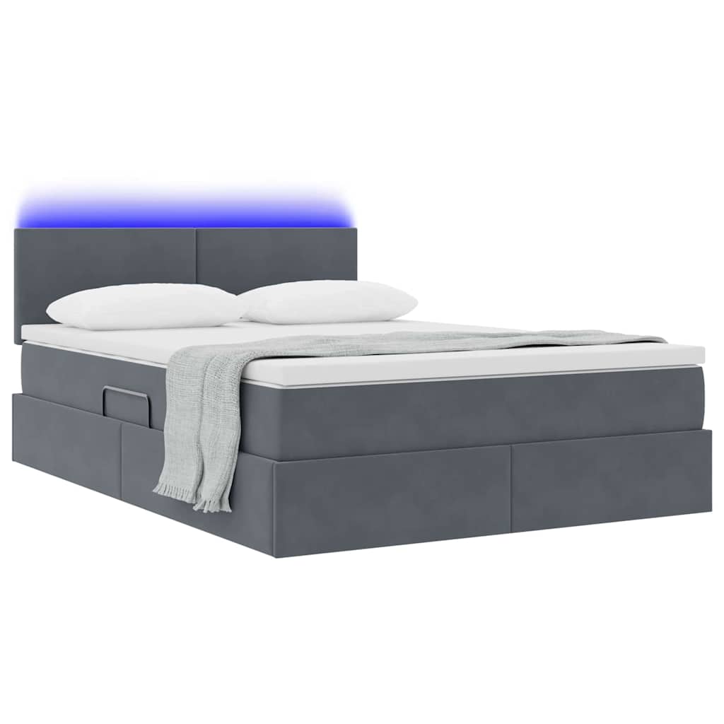 Thumbnail - vidaXL Bett mit Stauraum und LED mit LED Dunkelgrau 140 x 190 cm Samt