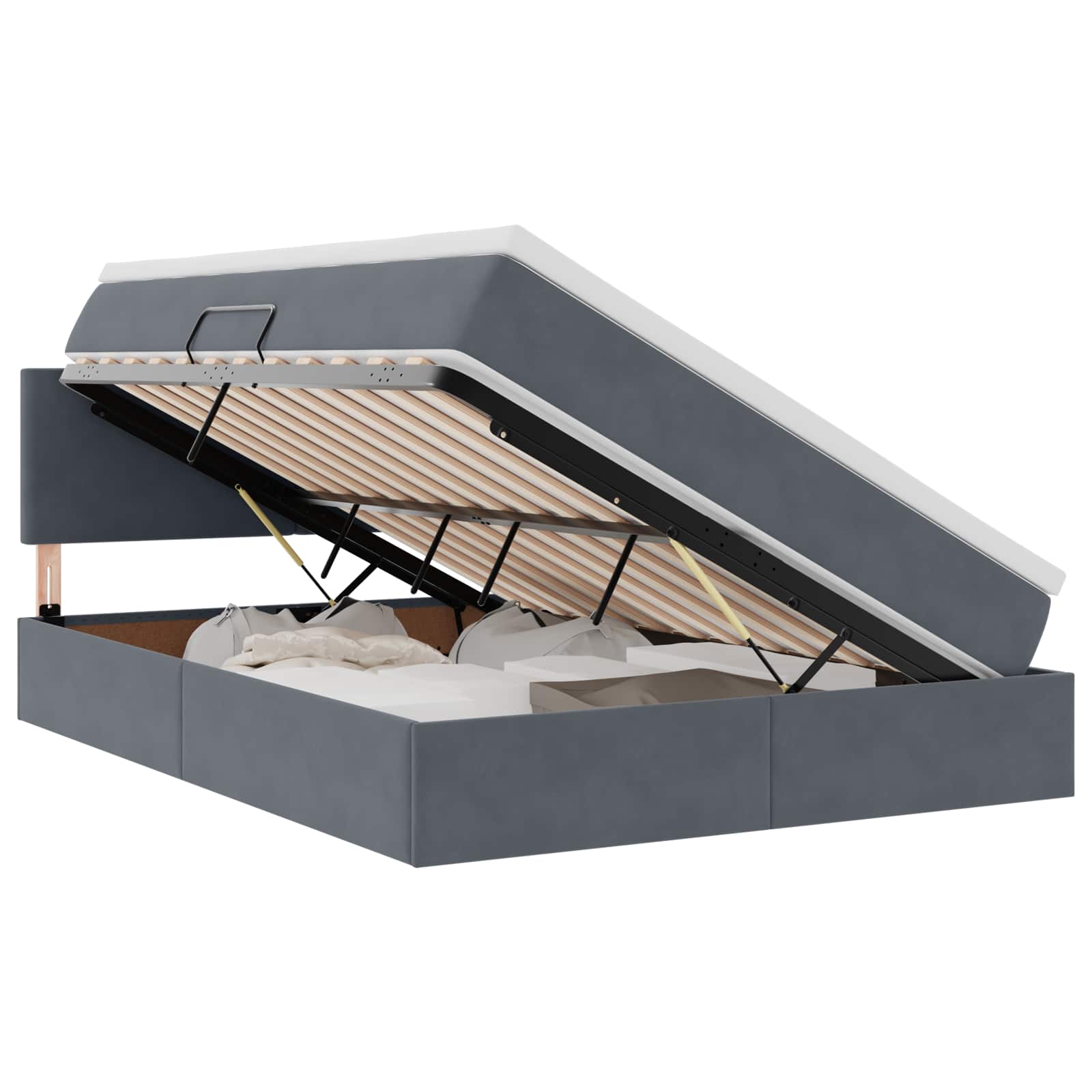 vidaXL LED Opslagbed met Matras Donkergrijs 140 x 200 cm Fluweel grijs, foto 3