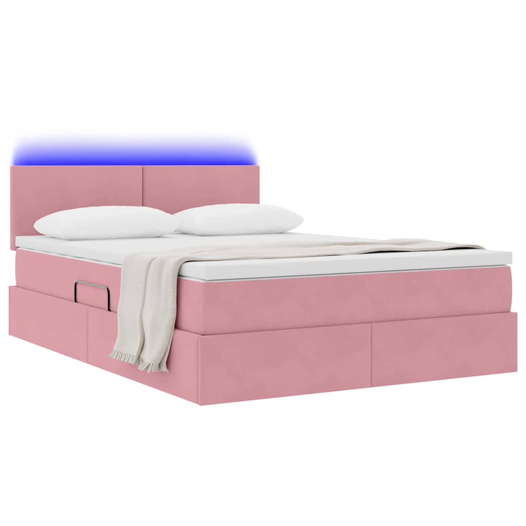 Thumbnail - vidaXL Bett mit Stauraum und LED mit Matratze Rosa 140 x 200 cm Samt