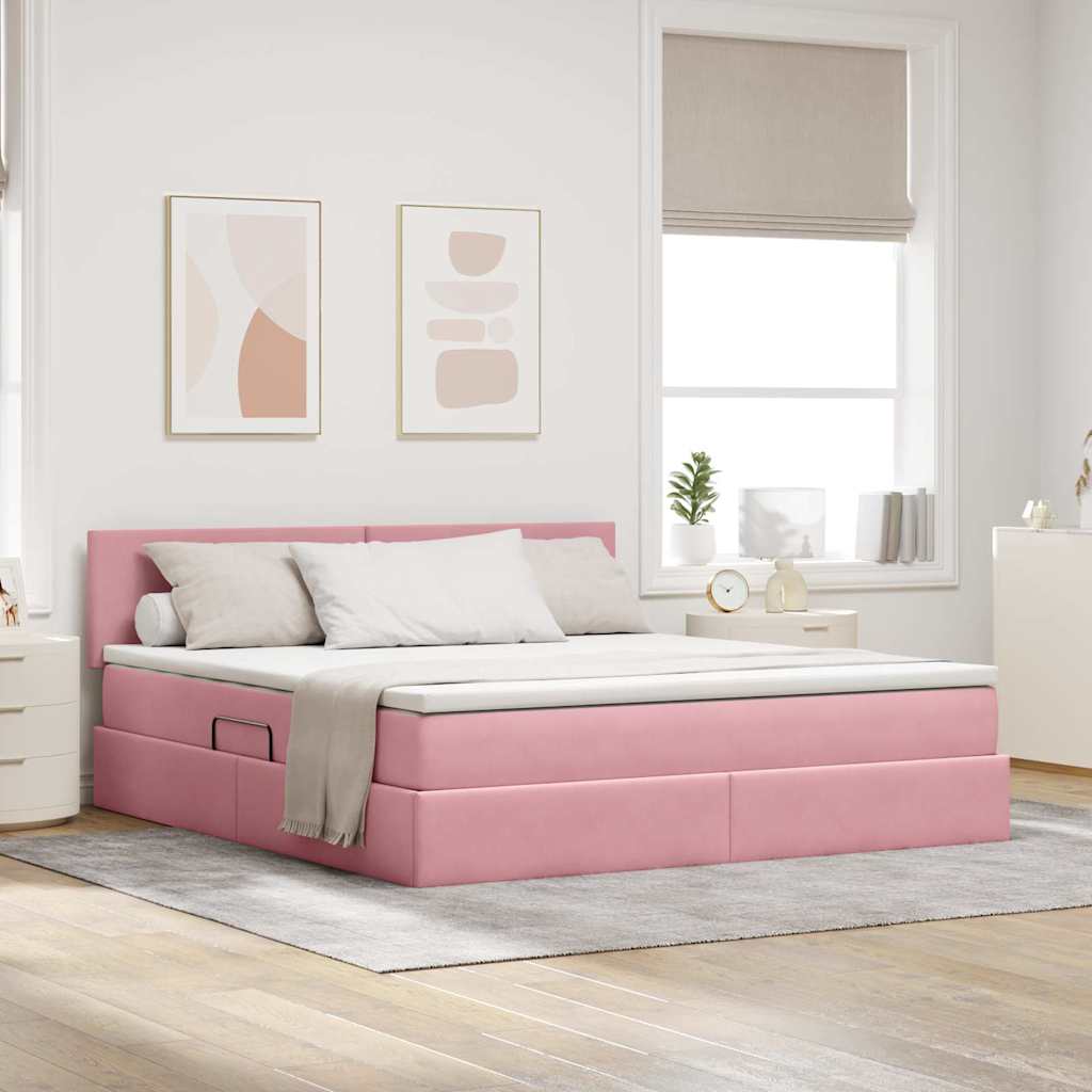 vidaXL Bett mit Stauraum und LED mit Matratze Rosa 160 x 200 cm Samt