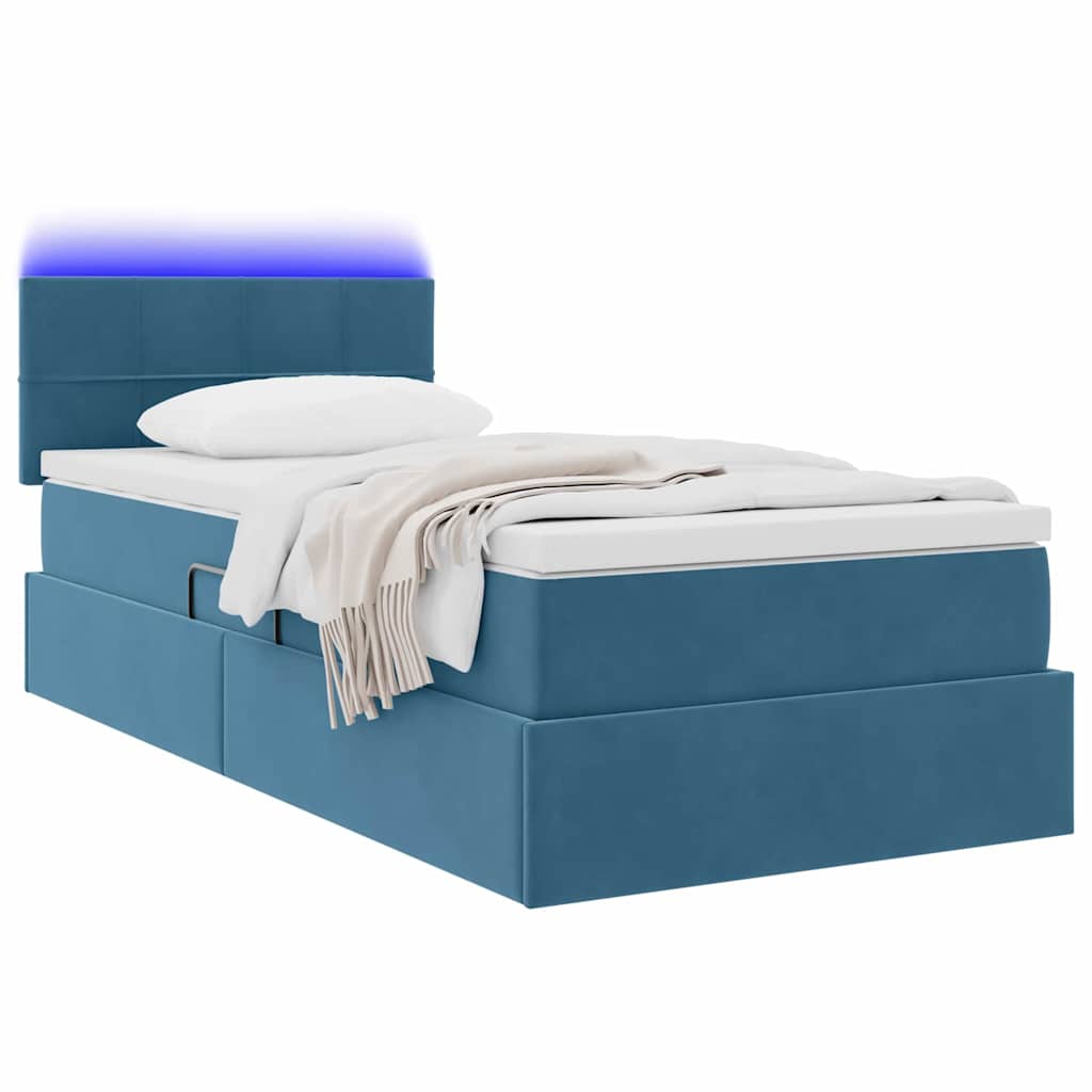 Thumbnail - vidaXL Bett mit Stauraum und LED mit LED Dunkelblau 90 x 190 cm Samt