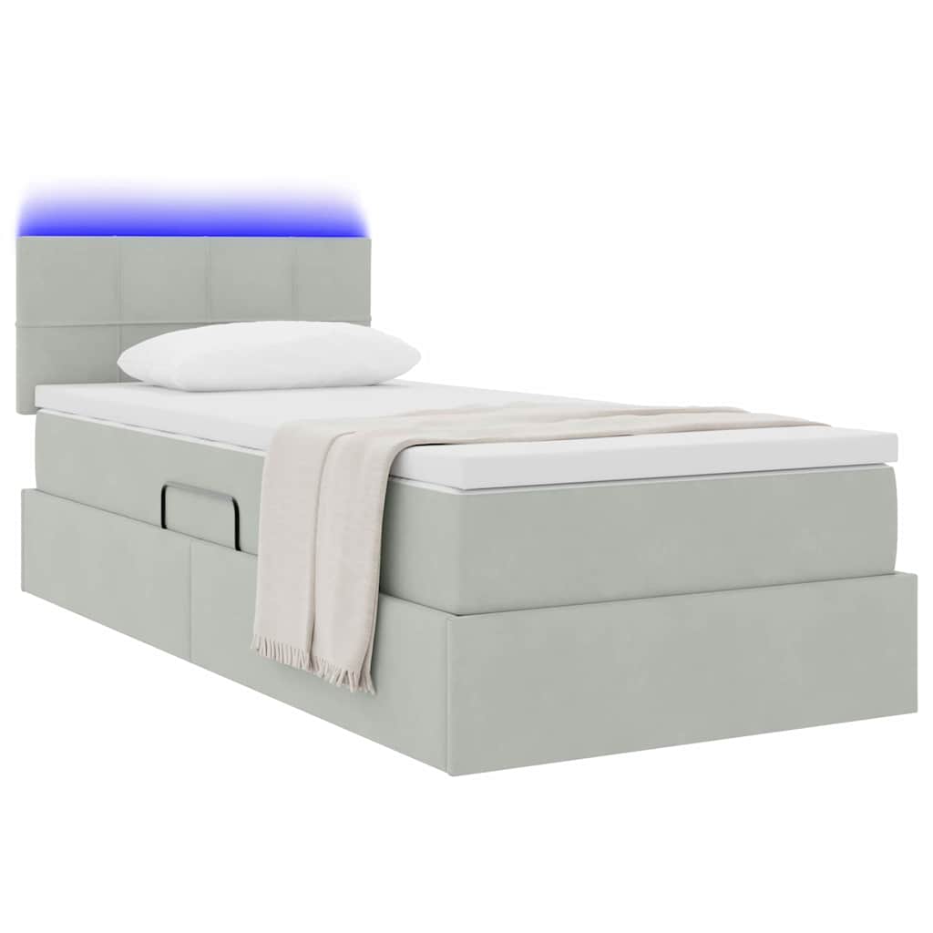 Thumbnail - vidaXL Bett mit Stauraum und LED mit LED Hellgrau 90 x 200 cm Samt