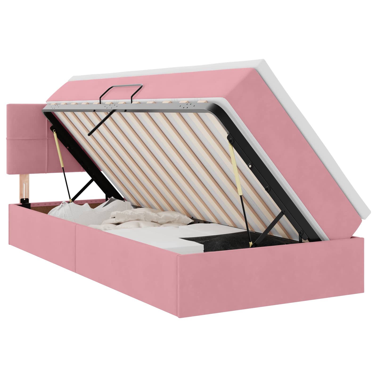 Thumbnail - vidaXL Bett mit Stauraum und LED mit Matratze Rosa 90 x 200 cm Samt