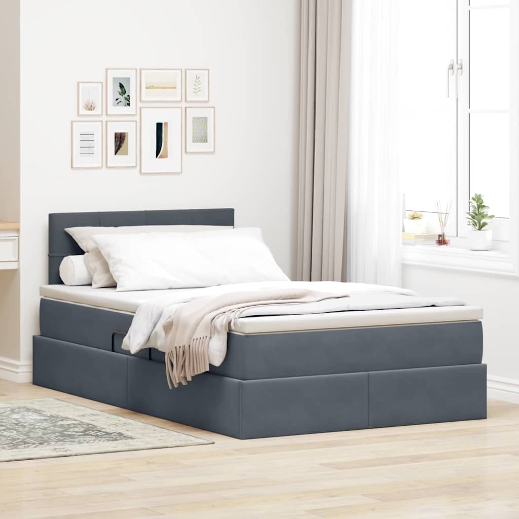 vidaXL Pat cu saltea și LED cu saltea Gri închis 120 x 200 cm Catifea