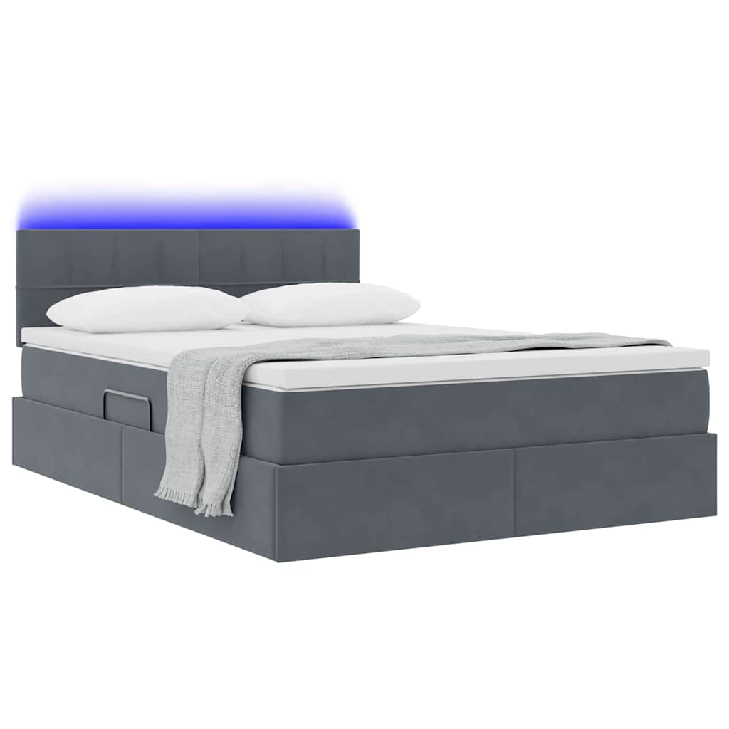 Thumbnail - vidaXL Bett mit LED-Lichtleisten Dunkelgrau 140 x 190 cm Samt