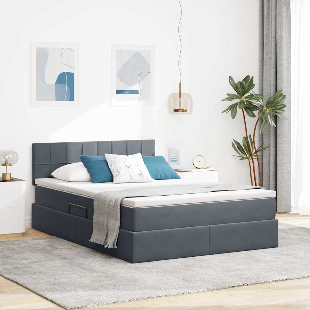 vidaXL Bett mit Stauraum und LED mit LED Dunkelgrau 140 x 200 cm Samt