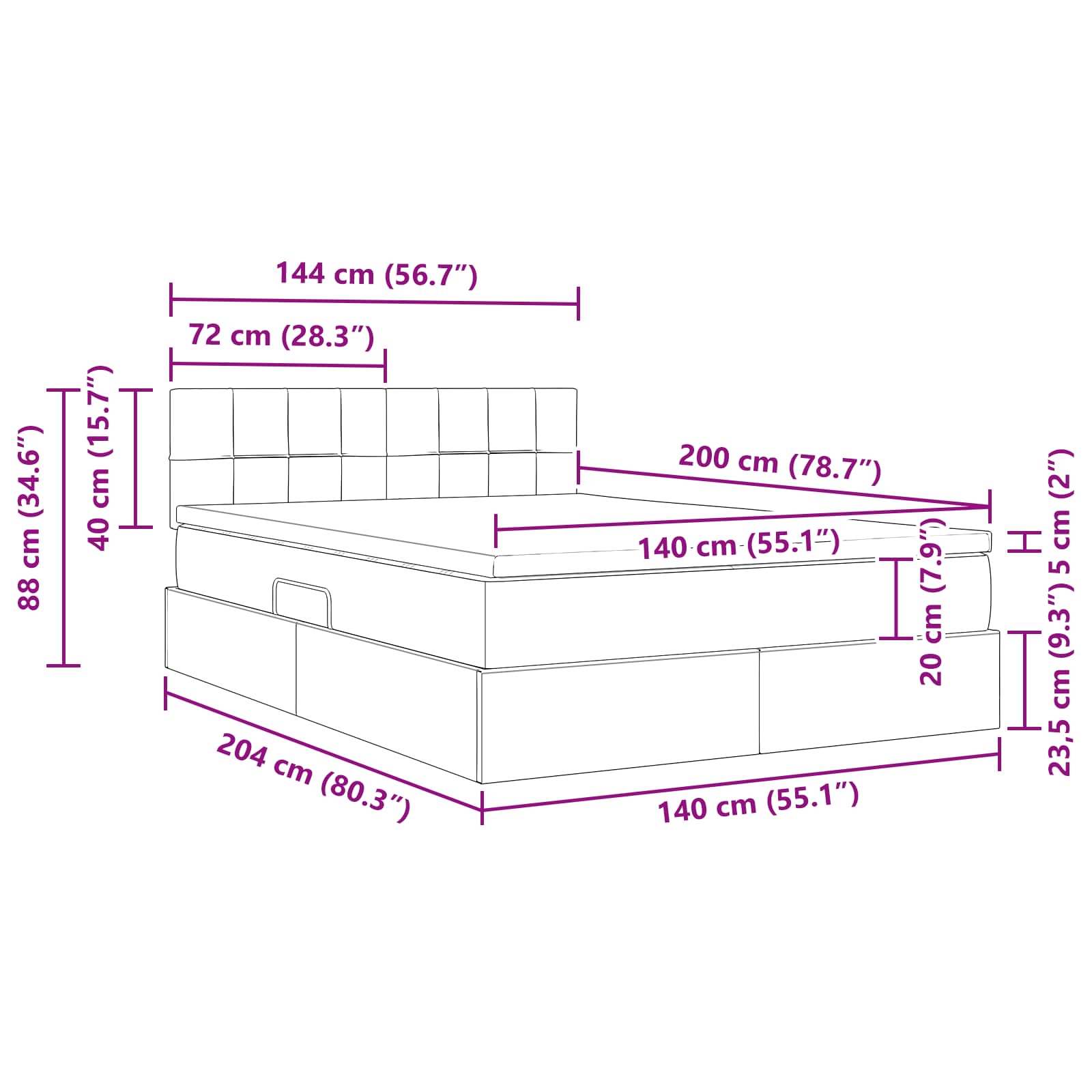 Postel s úložným prostorem a LED osvětlením Černá 140 x 200 cm - obrázek 17