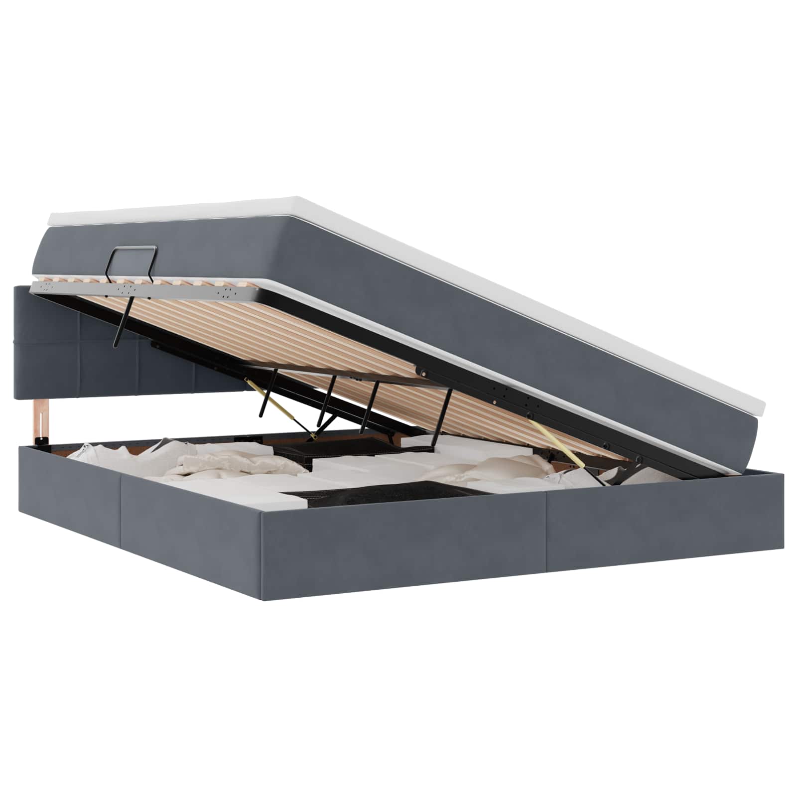 vidaXL LED Opslagbed met Matras Donkergrijs 160 x 200 cm Fluweel grijs, foto 3