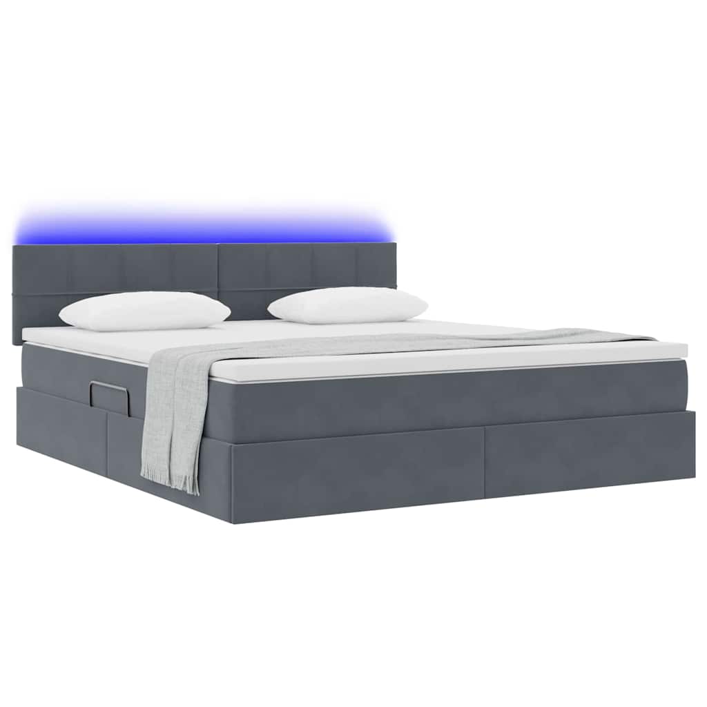 Thumbnail - vidaXL Bett mit Stauraum und LED mit LED Dunkelgrau 180 x 200 cm Samt