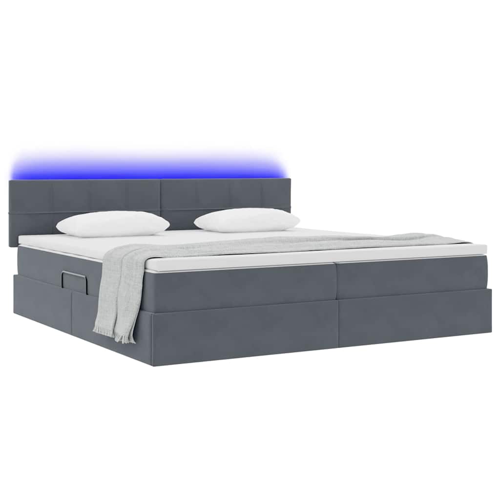 Thumbnail - vidaXL Bett mit Stauraum und LED mit LED Dunkelgrau 200 x 200 cm Samt