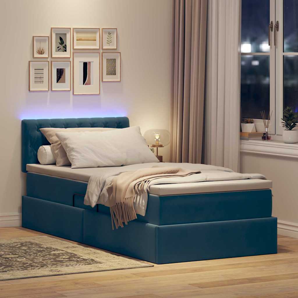 Postel s úložným prostorem a LED osvětlením Tmavě modrá samet - obrázek 5
