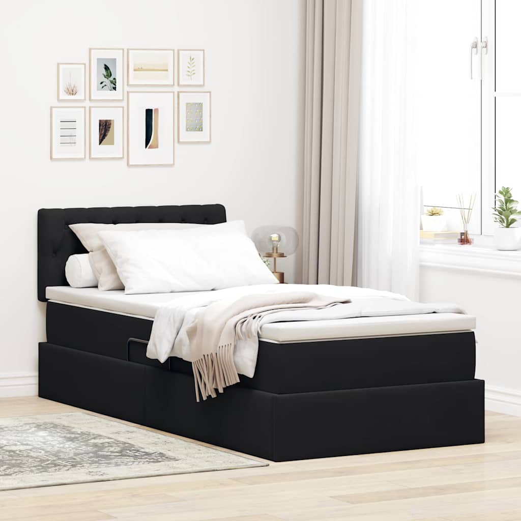 vidaXL Pat cu saltea și LED cu saltea cu led Negru 90 x 200 cm Catifea