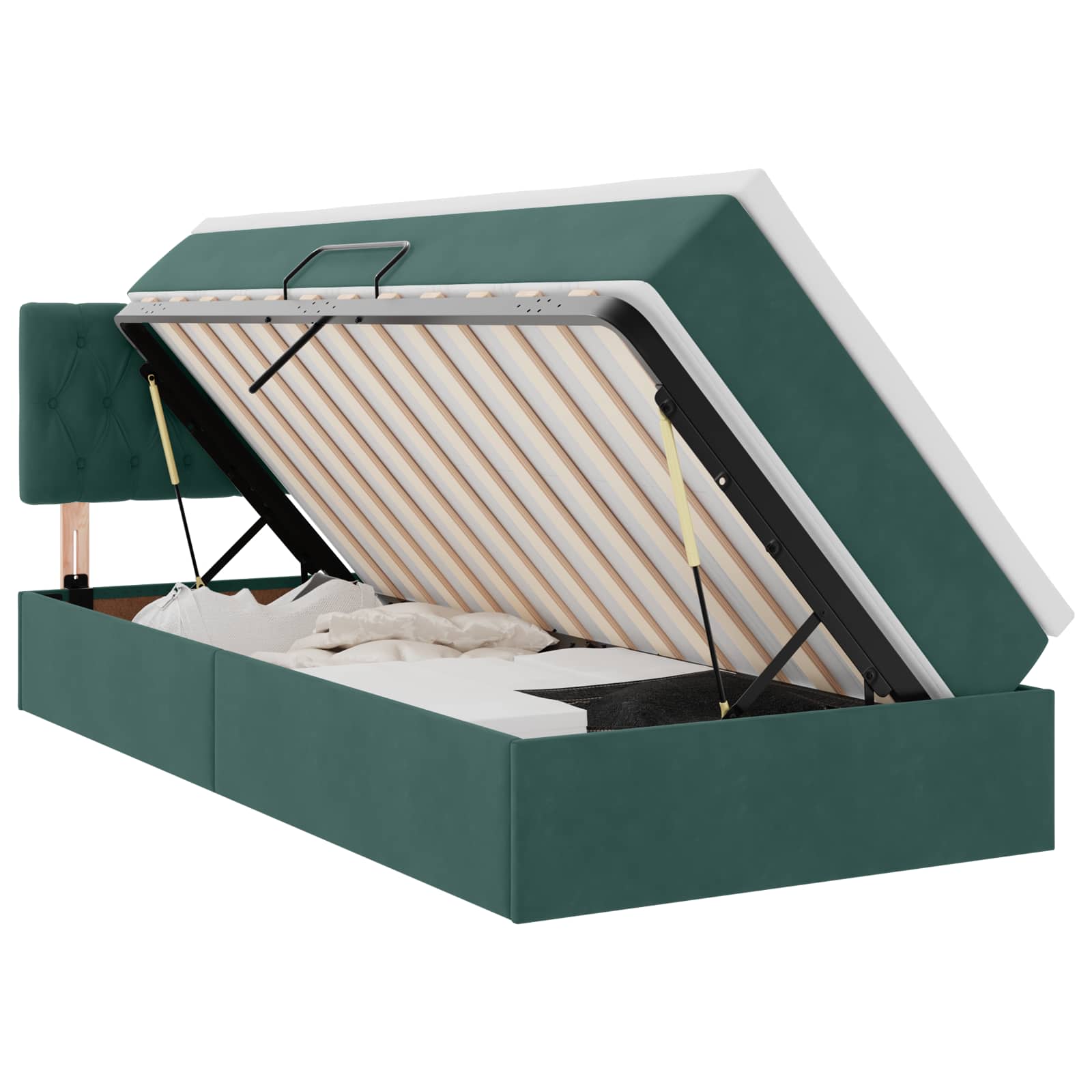 vidaXL LED Opslagbed met Matras Donkergroen 90 x 200 cm Fluweel groen, foto 3
