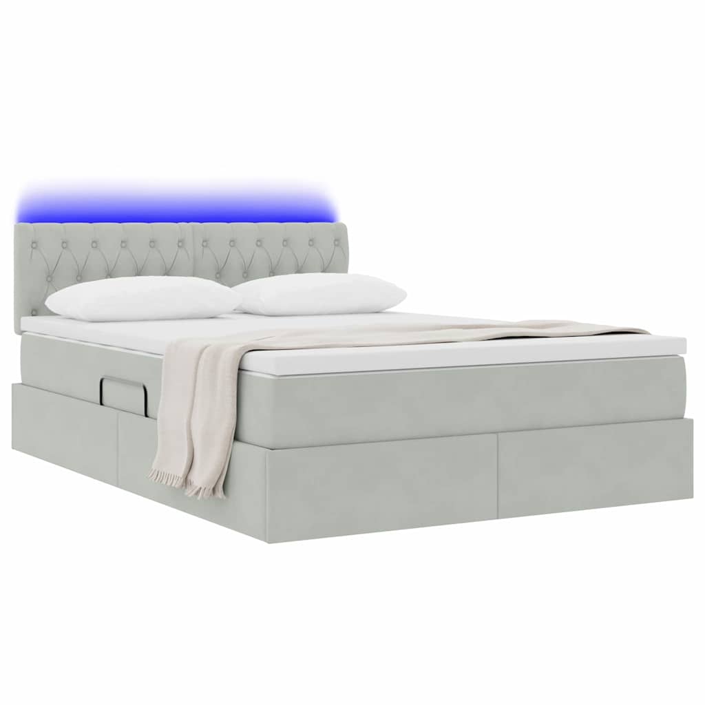 Thumbnail - vidaXL Bett mit Stauraum und LED mit LED Hellgrau 140 x 190 cm Samt