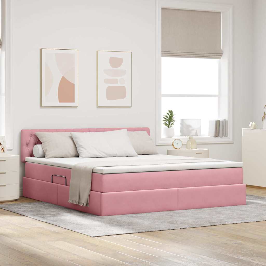 vidaXL Bett mit Stauraum und LED mit Matratze Rosa 180 x 200 cm Samt