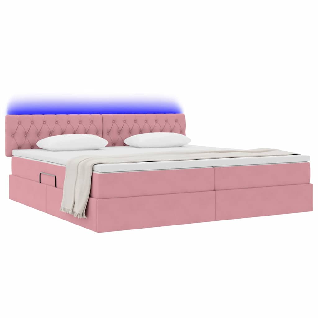 Thumbnail - vidaXL Bett mit Stauraum und LED mit Matratze Rosa 200 x 200 cm Samt