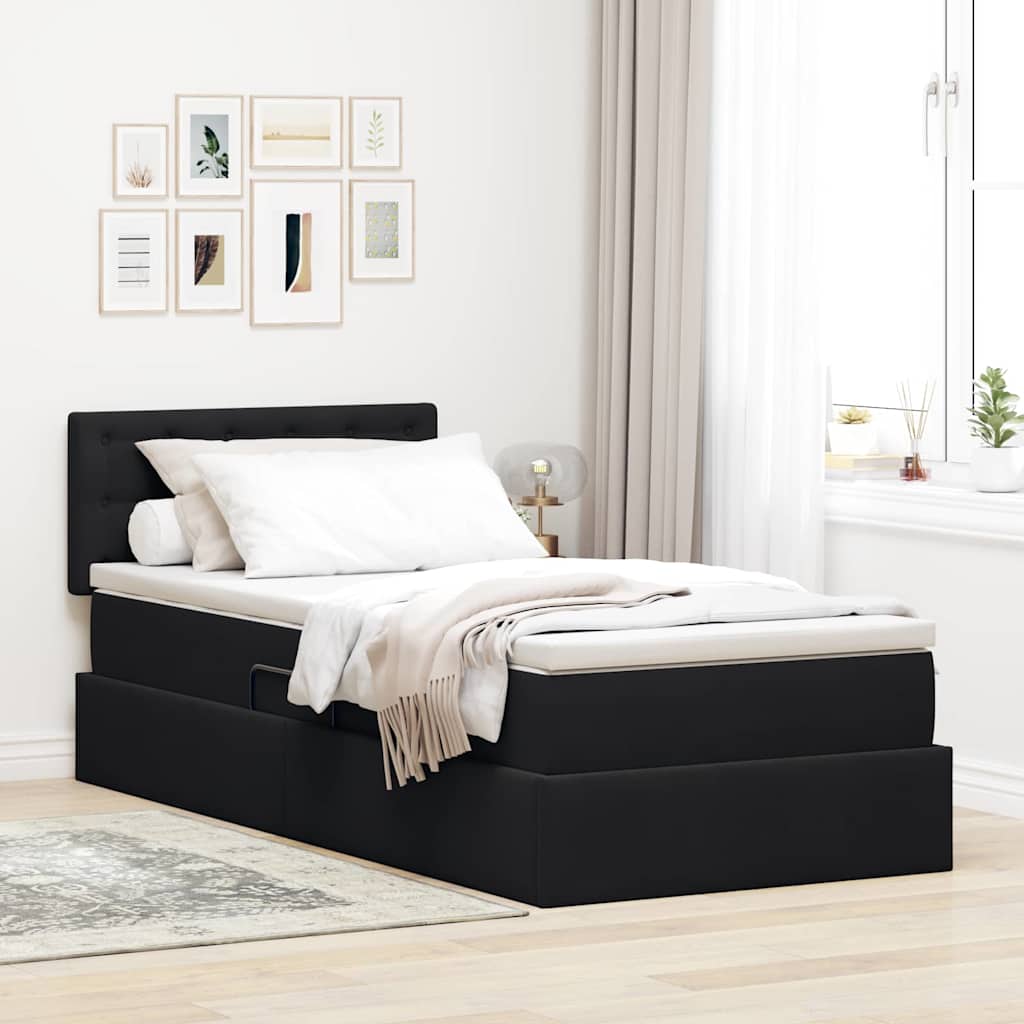 vidaXL Bett mit Stauraum und LED mit Matratze Schwarz 90 x 190 cm Samt