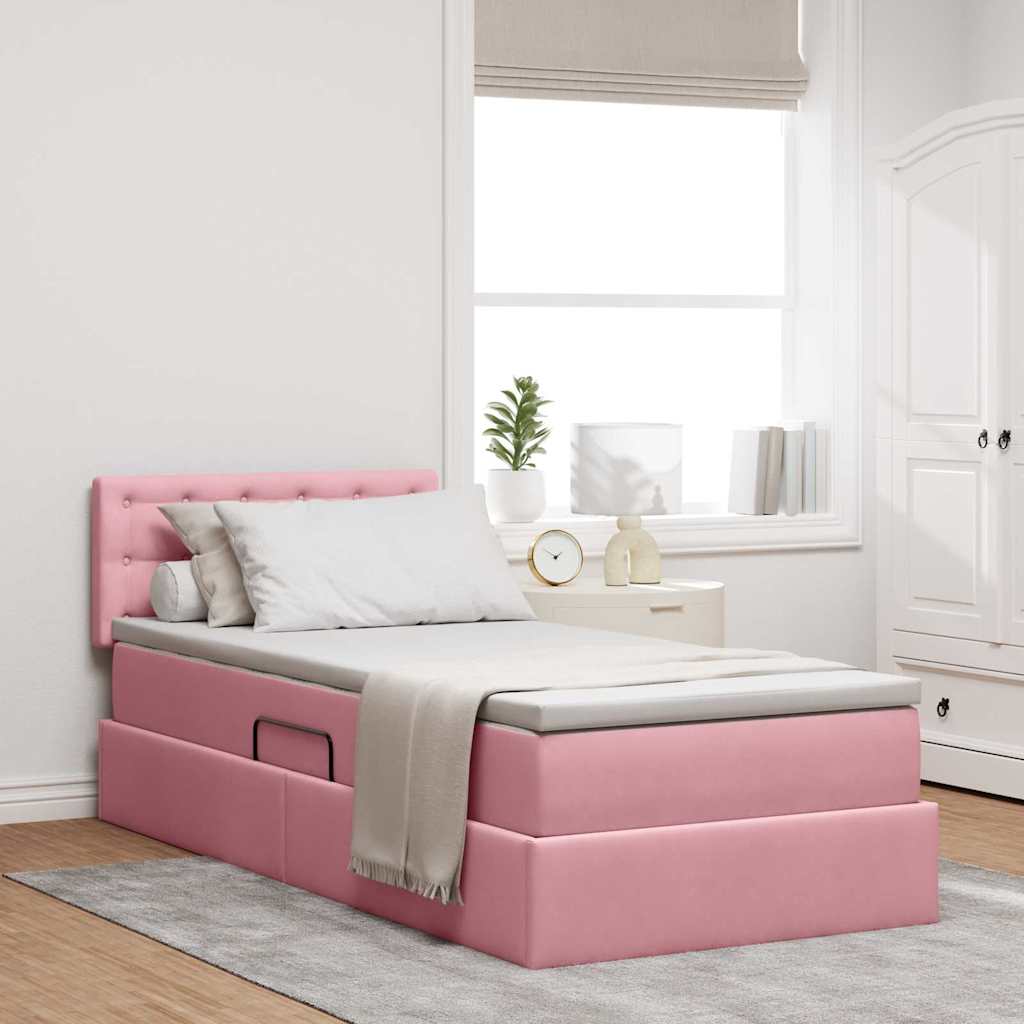vidaXL Bett mit Stauraum und LED mit Matratze Rosa 100 x 200 cm Samt