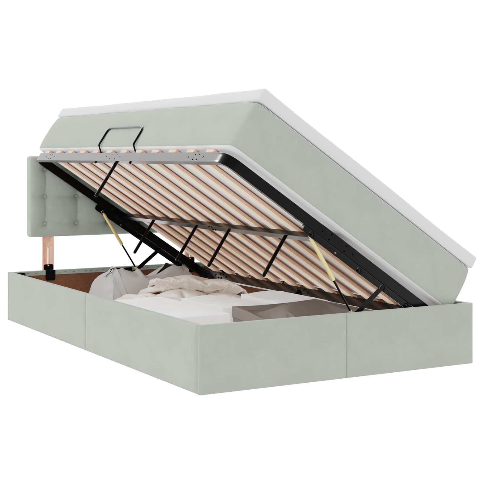 Voodi LED -ribatuledega peaga Helehall 120 x 200 cm Samet - Image 2