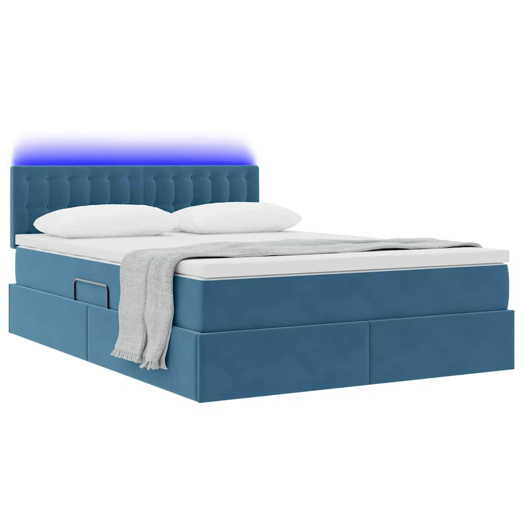 Thumbnail - vidaXL Bett mit Stauraum und LED Dunkelblau 140 x 190 cm Samt